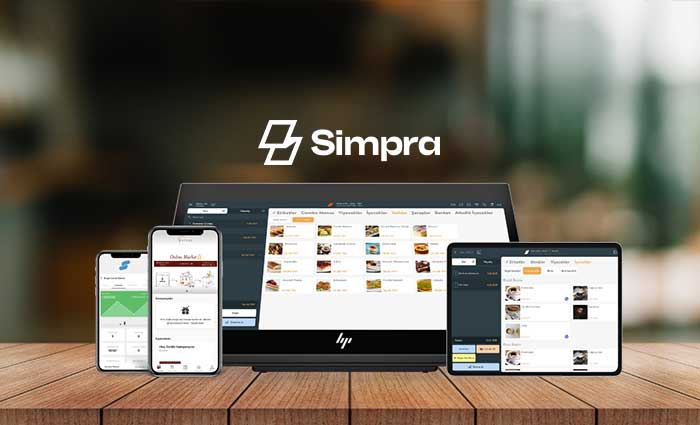 Tablet ve telefon ekranlarında açık olan Simpra uygulaması